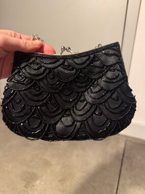 Black Beaded Scallop Evening Bag